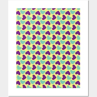 Purple and Teal Hearts Repeated Pattern 069#001 Posters and Art